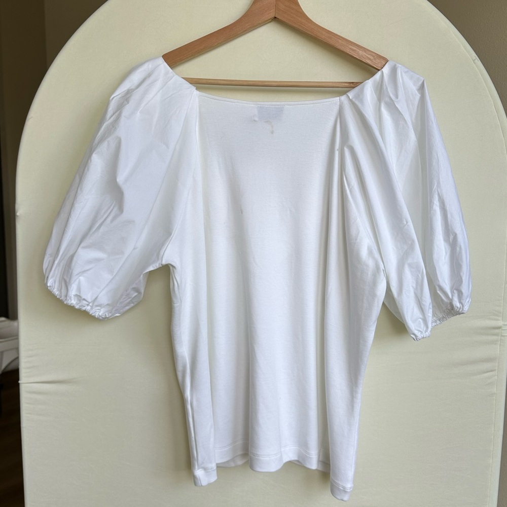 NWT Tanya Taylor Romy Puff Sleeve Poplin Cotton Blouse Top in White, size 1X - Picture 2 of 7